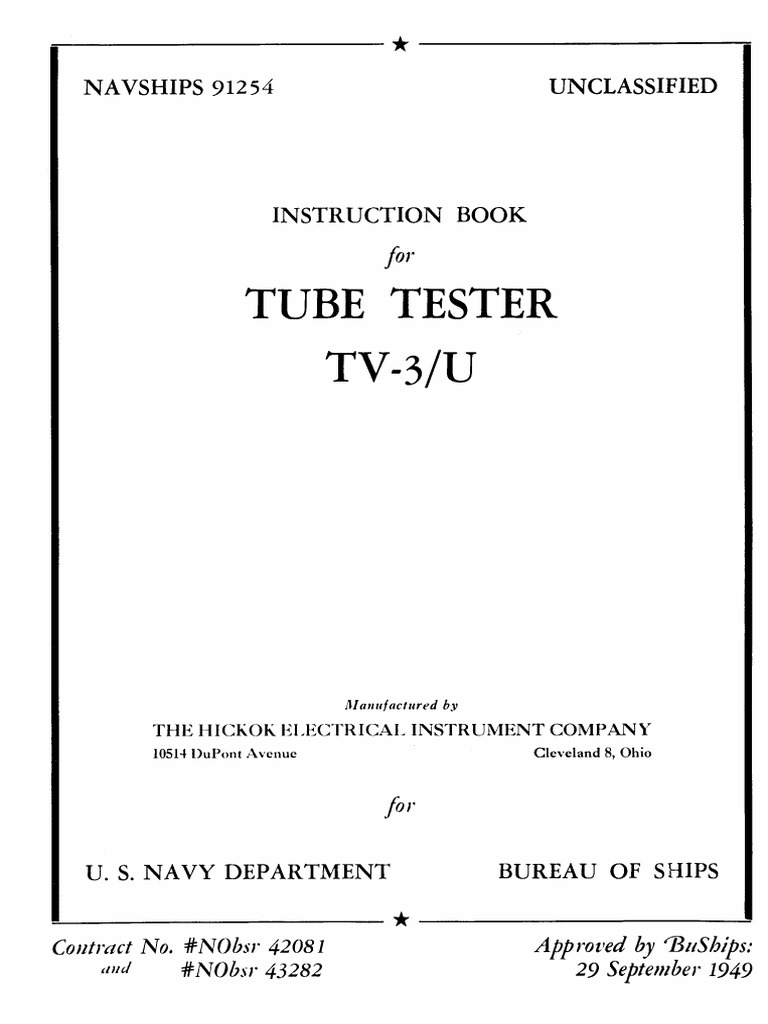 Hickok TV-3U Tube Tester Manual | PDF