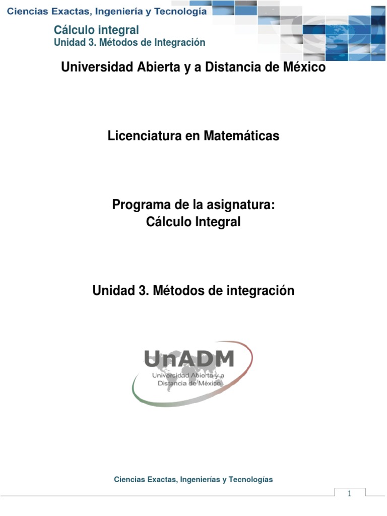 Unidad 3. Métodos de Integracion Integral infinito