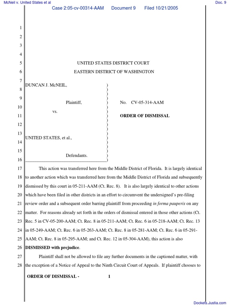 McNeil v. United States et al Document No. 9 Prejudice (Legal Term