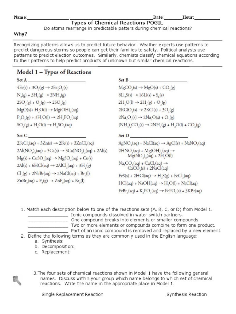 Worksheets Chemistry Predicting Products Worksheet worksheets classifying chemical reactions worksheet answers type of switchconf types pogil revised reacti