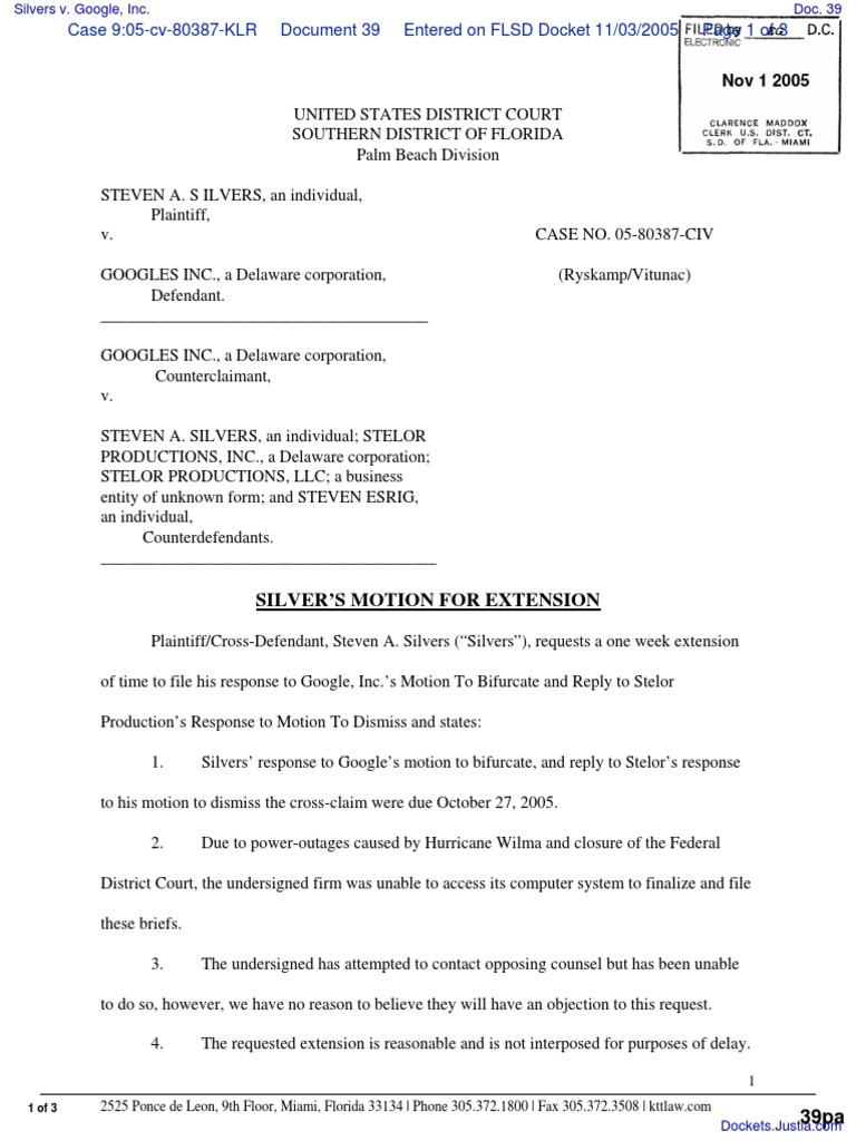 Silvers v. Google Extension Motion Granted | PDF | United States ...