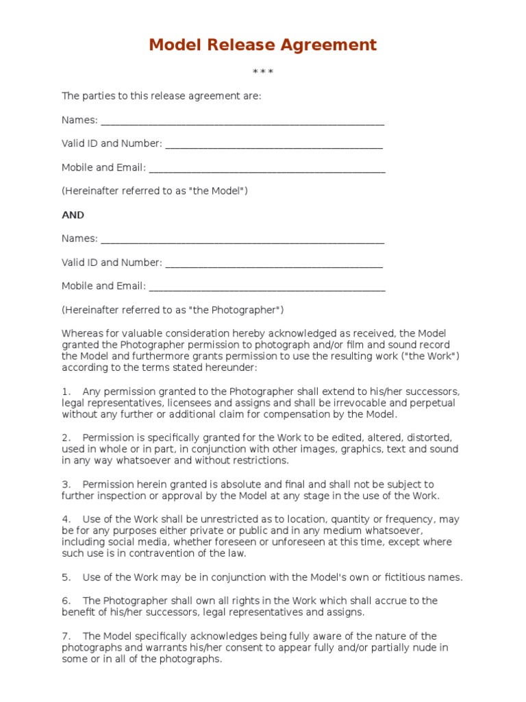 Model Release Agreement For Adult PDF Public Law Virtue