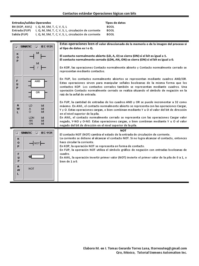 PLC (Contactos y Operaciones Logicas) Step7 | PDF | Poco | Datos de ...