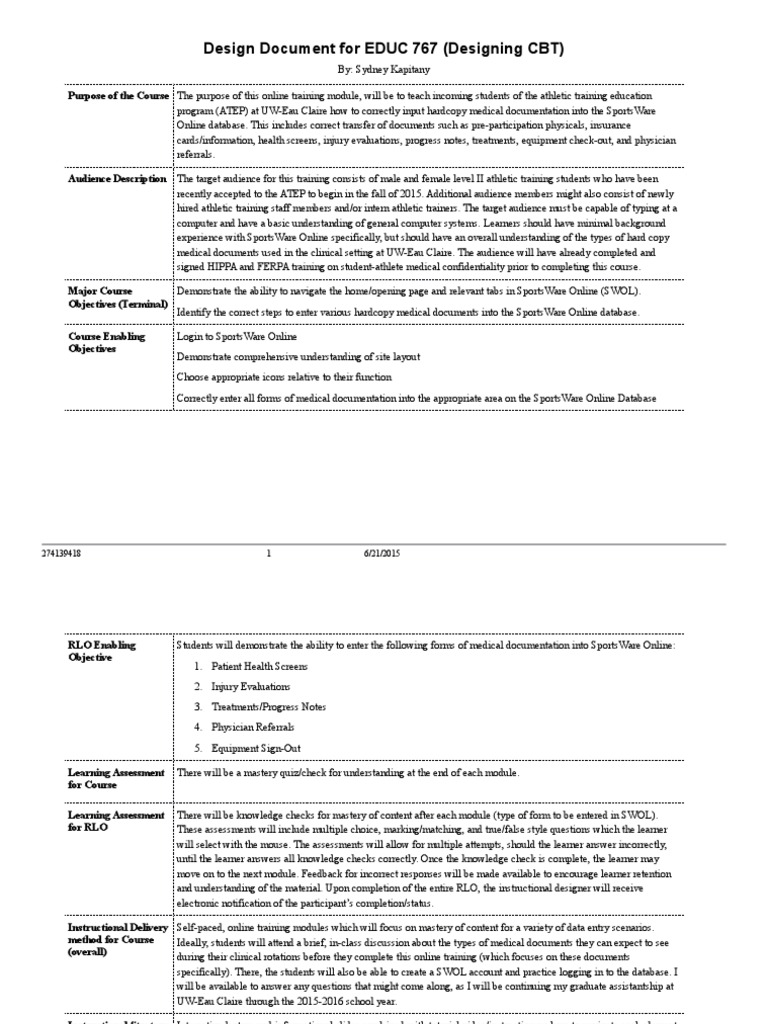 Designing CBT for Athletic Training Students | PDF | Educational ...