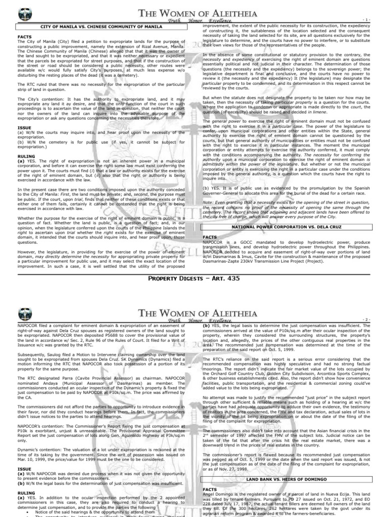 Manila Expropriation Case Analysis | PDF | Eminent Domain | Law And ...