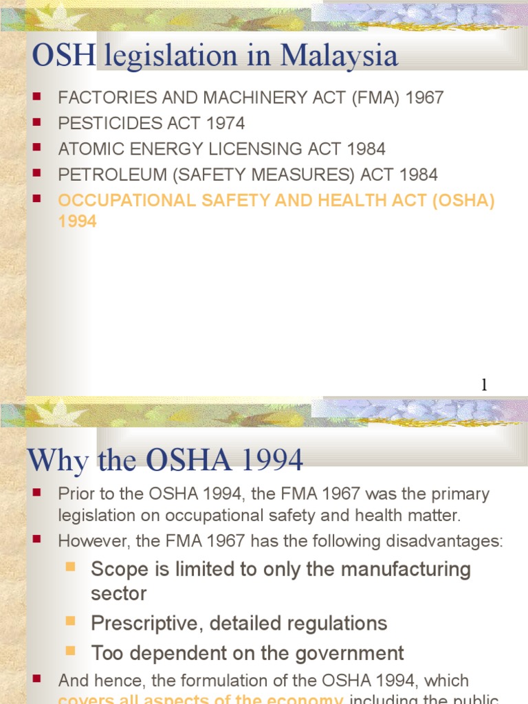 Objectives of OSHA 1994 in Malaysia | PDF | Finance & Money Management