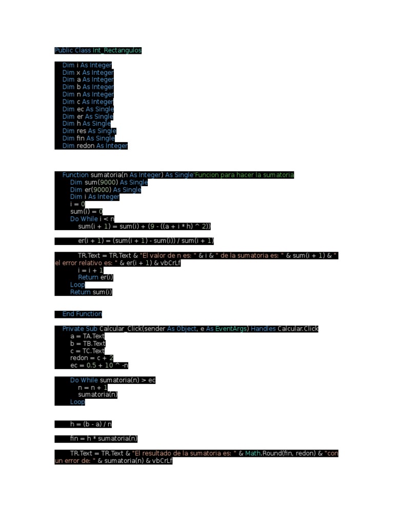 Visual Basic Sum Function for Rectangles | PDF | Teaching Methods ...