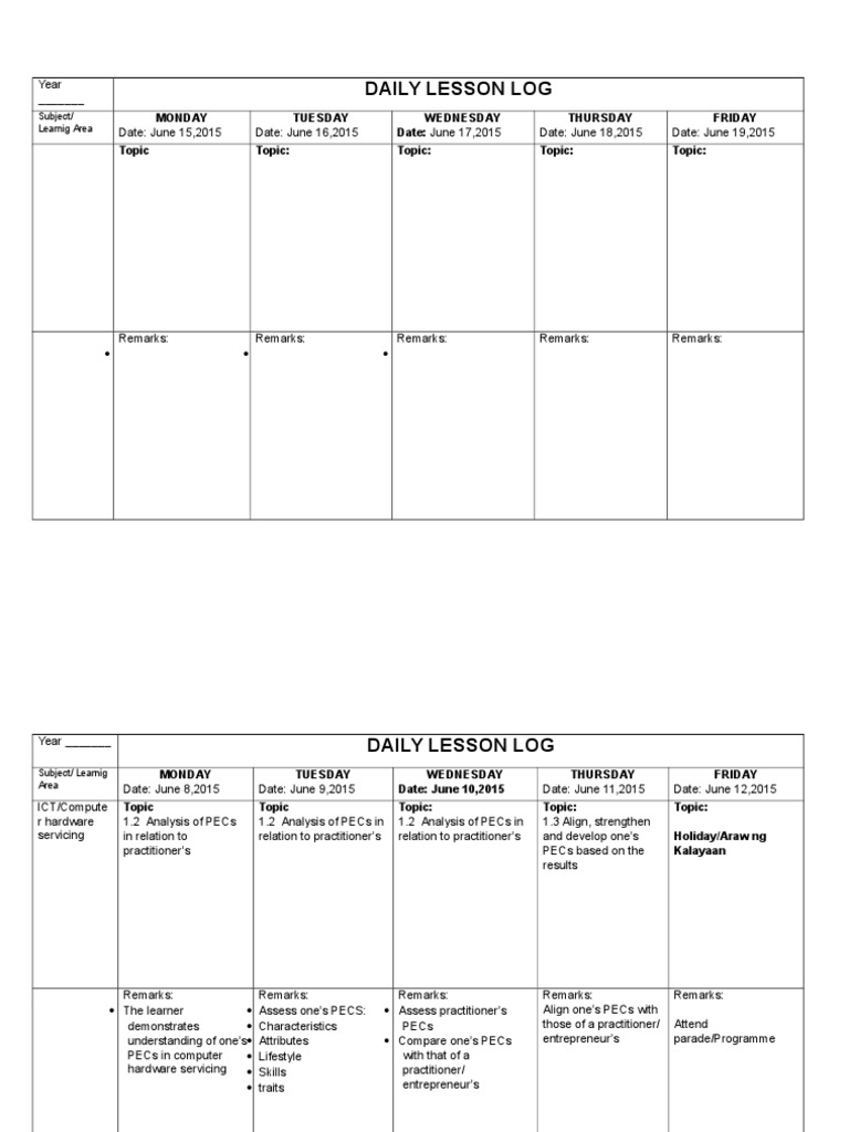 Daily Lesson Log Daily Lesson Log | PDF