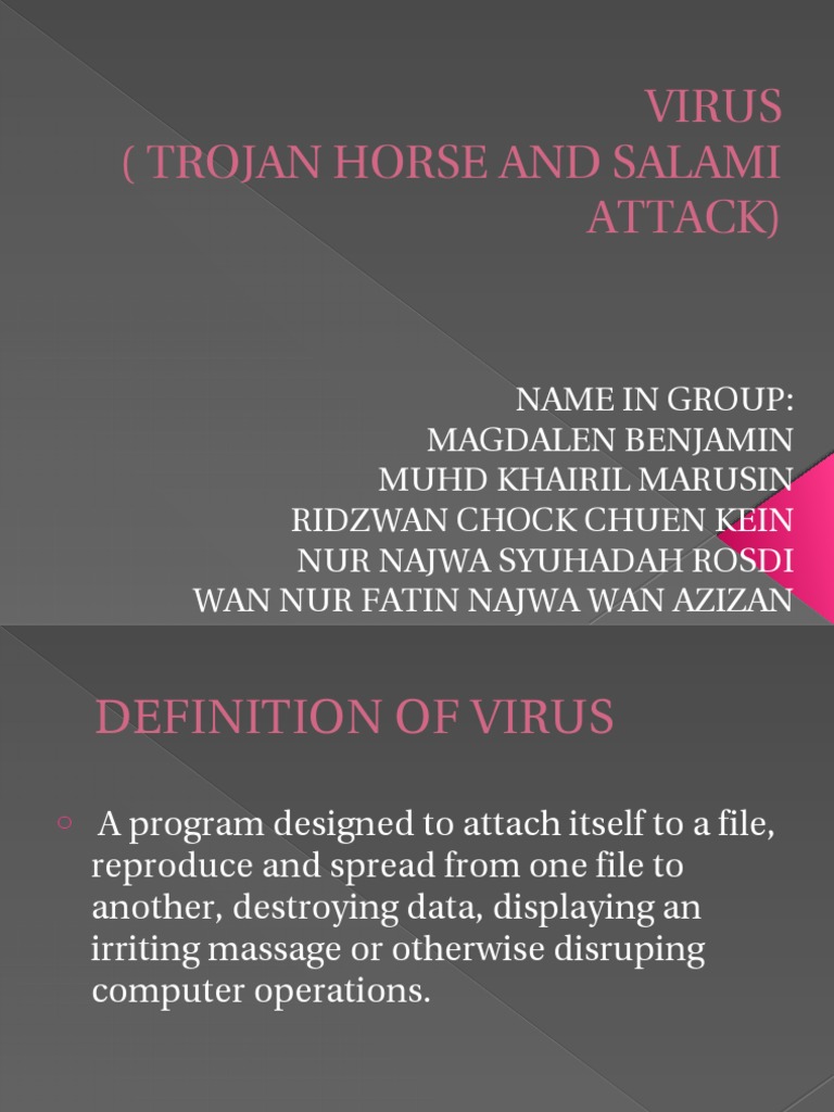 Virus (TROJAN HORSE AND SALAMI ATTACK) PDF Computer Virus