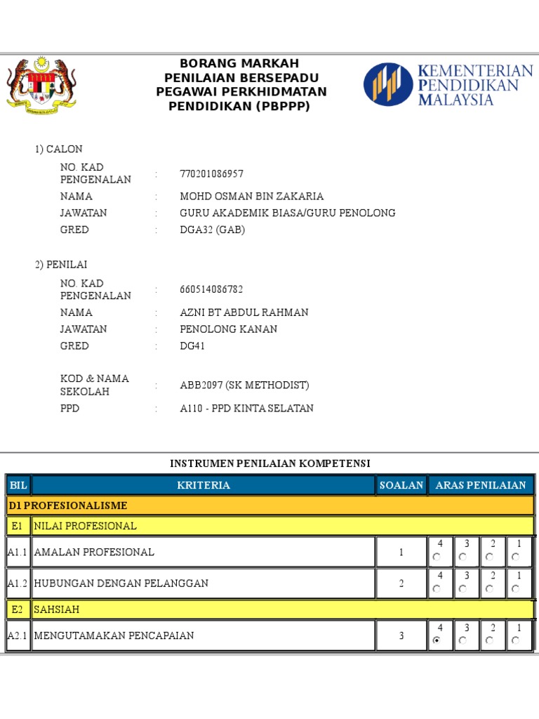 Borang Markah Pbppp Pdf