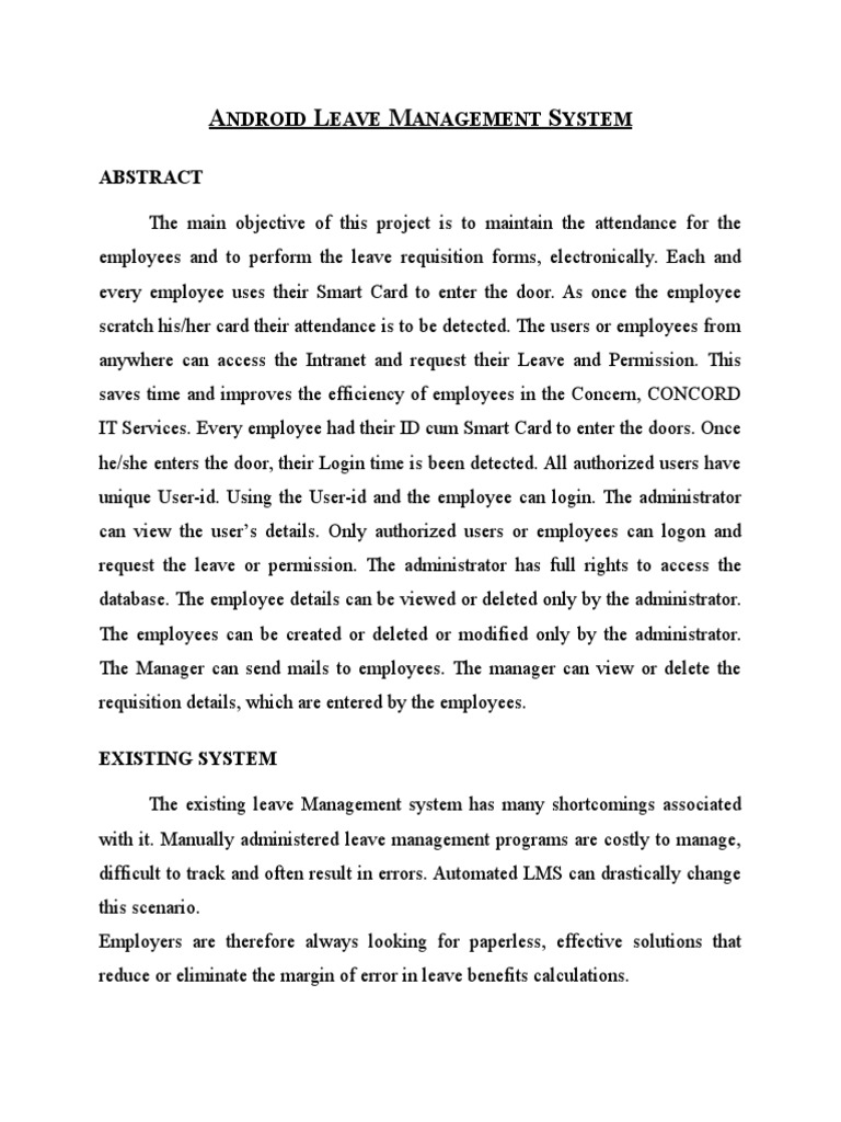 Android Leave Management System | PDF | Eclipse (Software) | Databases