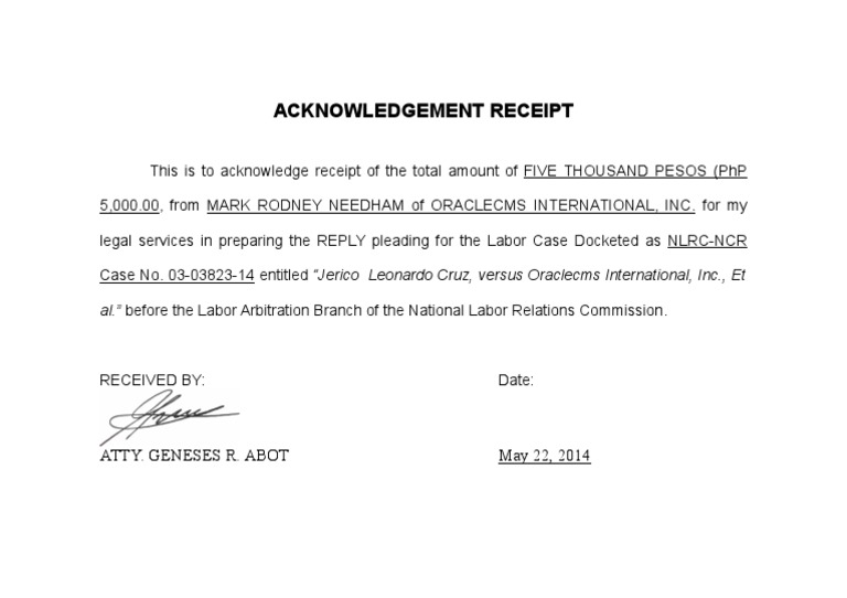 Acknowledgement Receipt