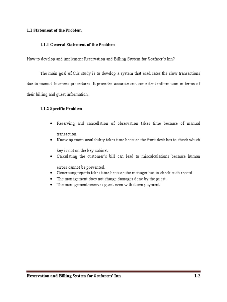 Chapter 1.1 Statement of The Problem | PDF