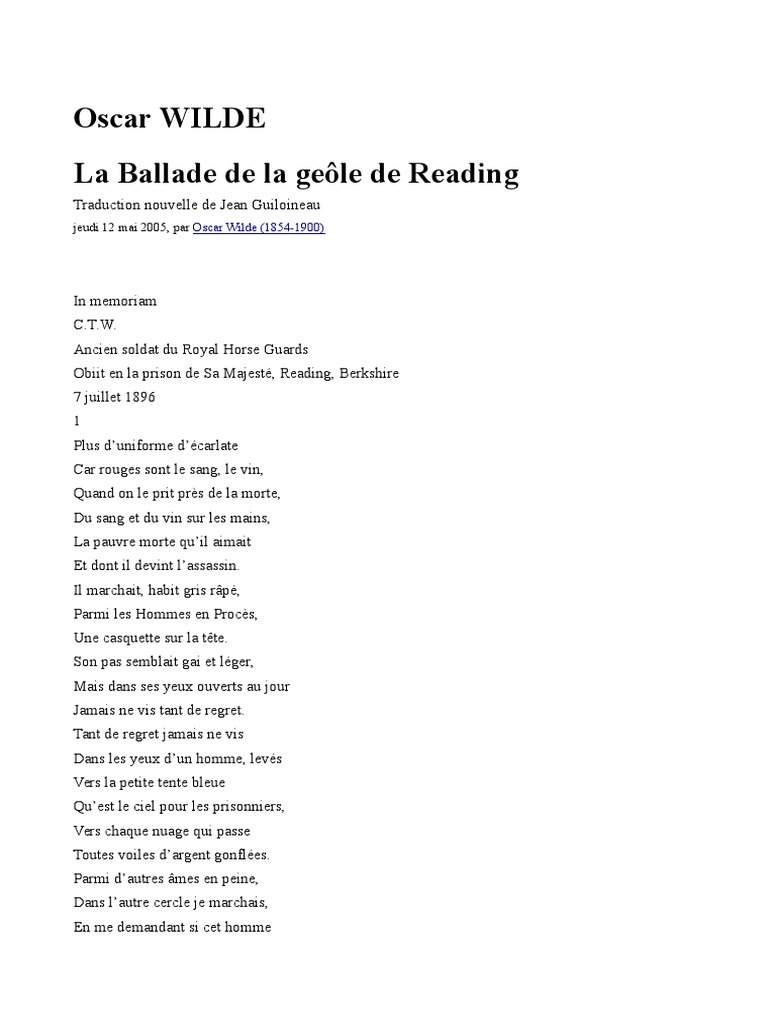 Livre 'La Ballade De La Geôle De Reading' D'Oscar Wilde - Édition Avant-Quart - Poésie