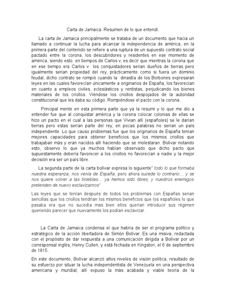 Carta de Jamaica. Resumen  Política  Política (general)