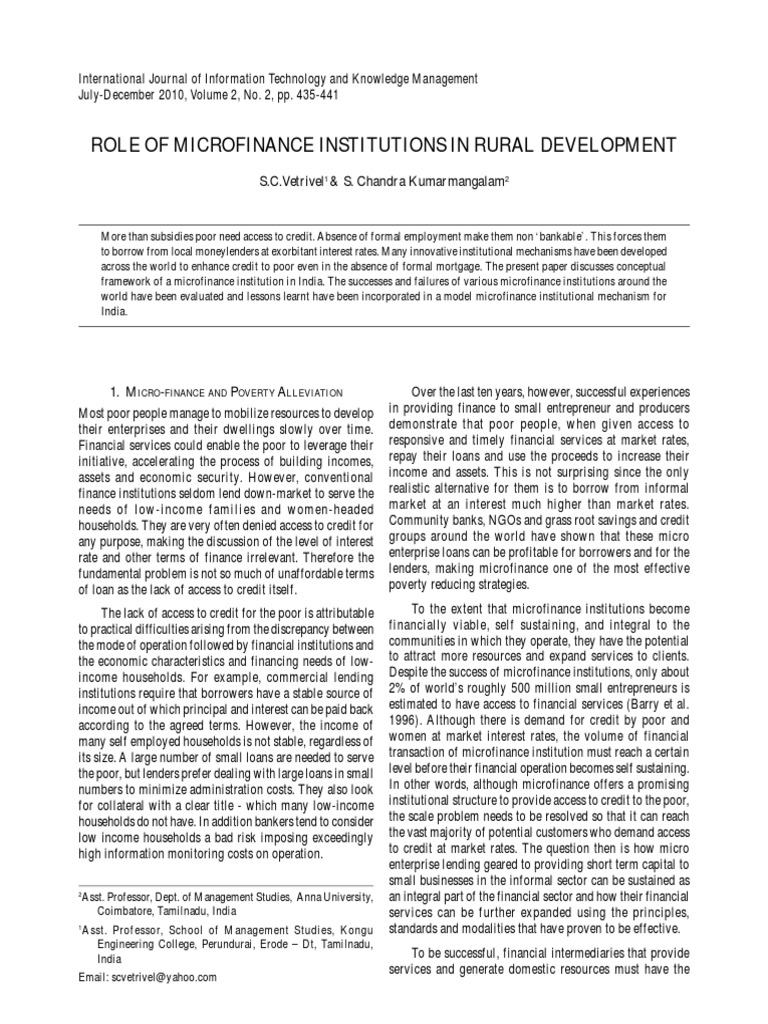 Microfinance Institutions in Rural Development | PDF