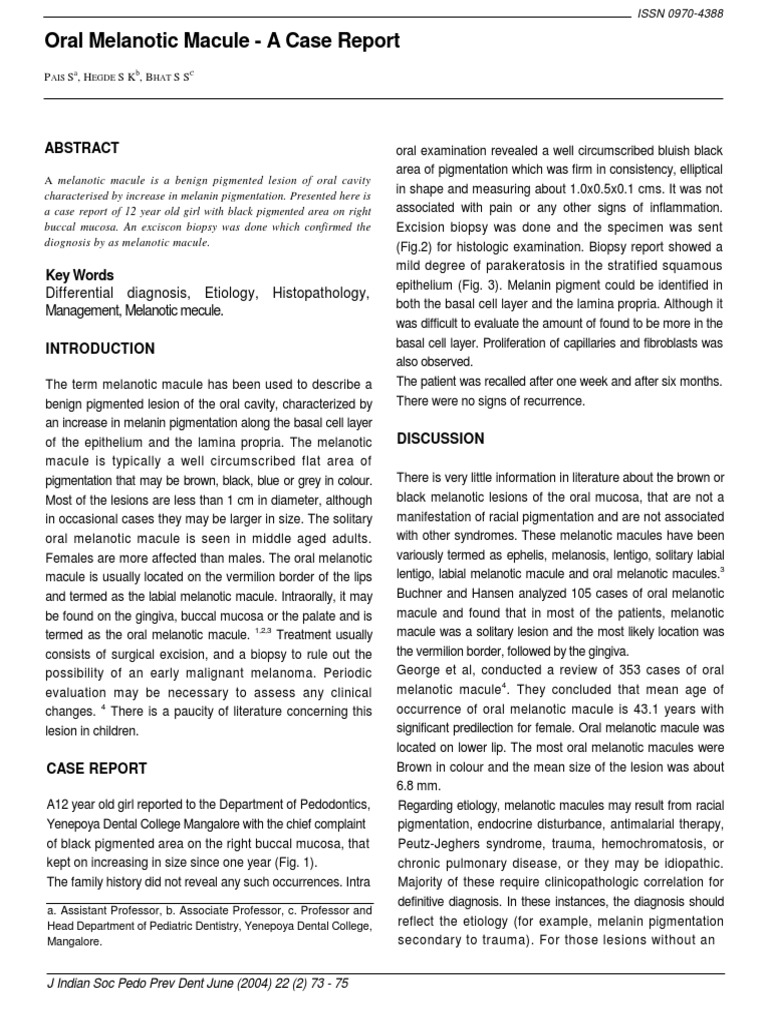 Oral Melanotic Macule Case Study | PDF | Cutaneous Conditions | Medical  Specialties
