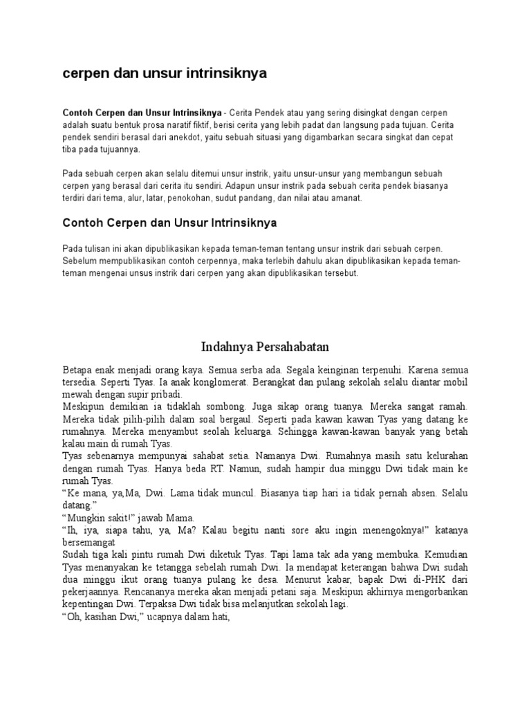 Contoh Cerpen Pendidikan Dan Unsur Intrinsiknya