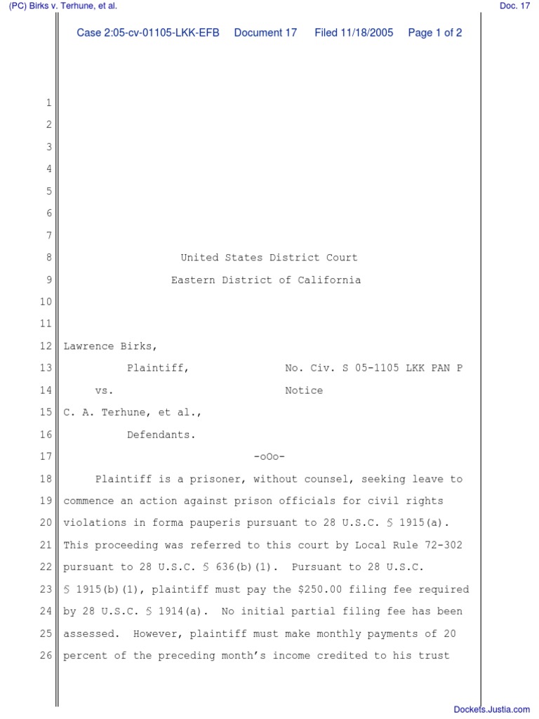 Prisoner Civil Rights Case Notice | PDF | United States District Court ...