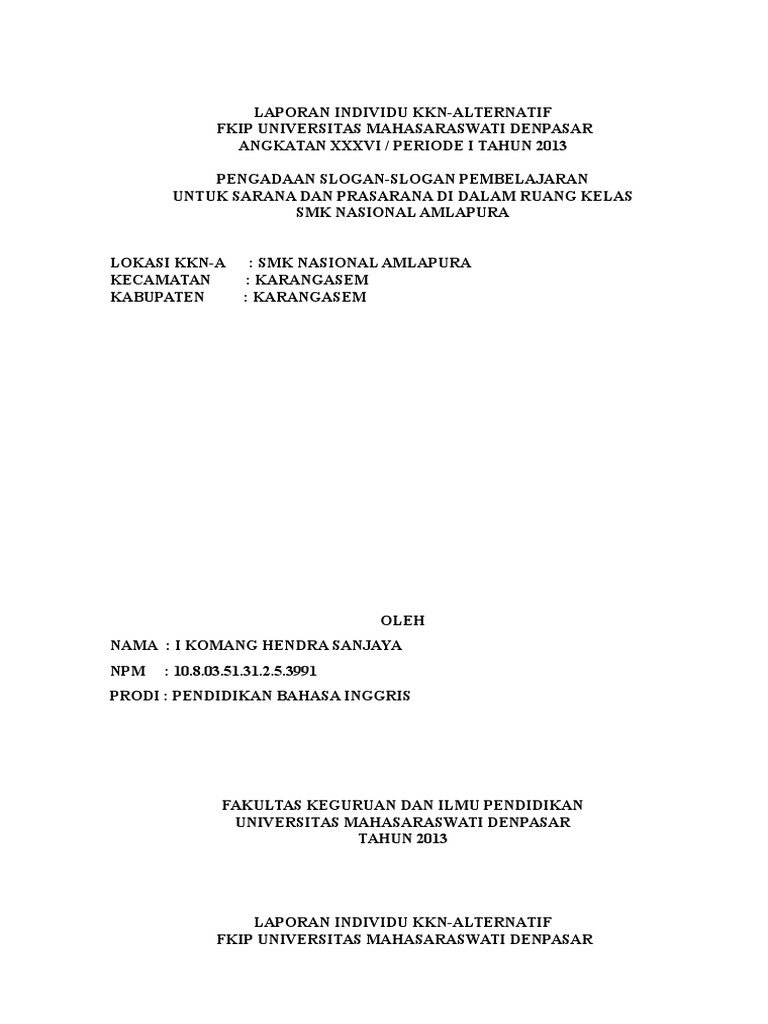 Contoh Laporan Mingguan Kkn Individu Nusagates