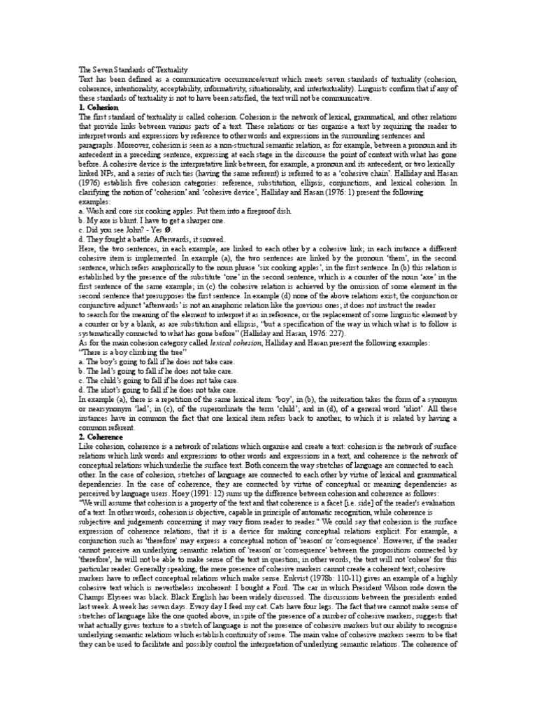 Topic 14 The Seven Standards of Textuality | PDF | Linguistics ...