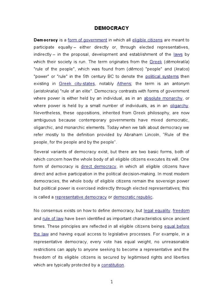 Democracy Is A | PDF | Democracy | Political Ideologies