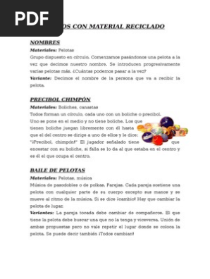 Juegos Con Material Reciclado Pdf Pelota Juego De Azar