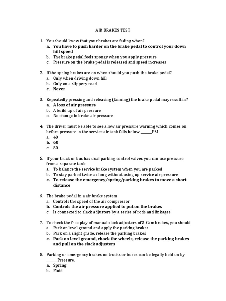 Air Brakes Test | PDF | Brake | Vehicles