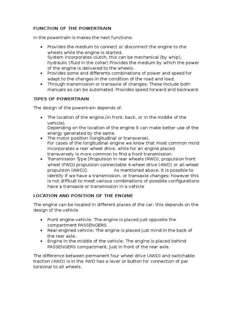 Function of The Powertrain | PDF | Four Wheel Drive | Transmission ...