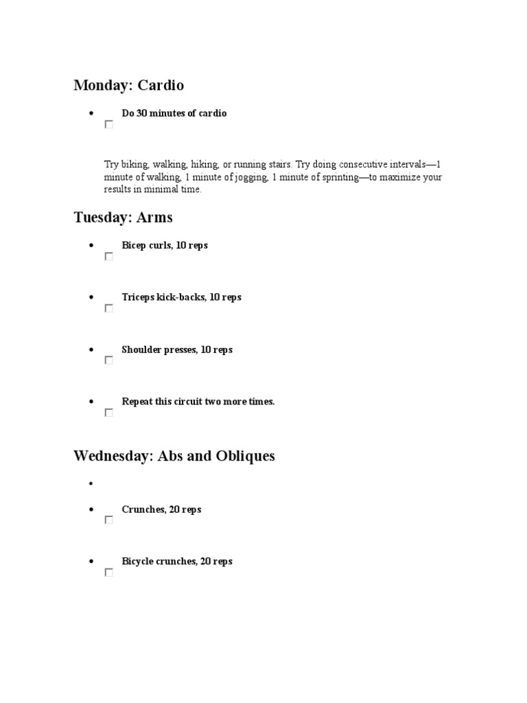 Weekly Workout Plan: Cardio & Strength | PDF | Sports