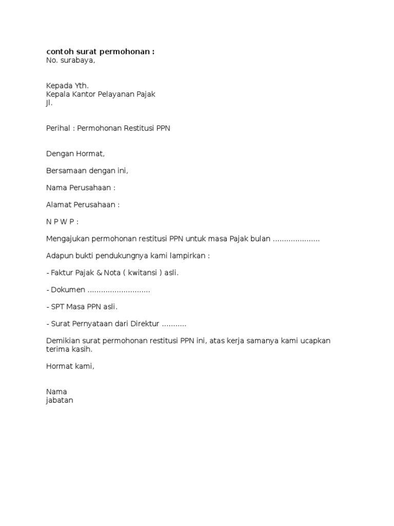 Contoh Surat Permohonan