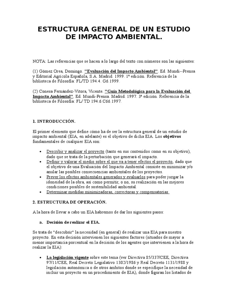 Estructura General de Un EIA | PDF | Evaluación de impacto ambiental ...