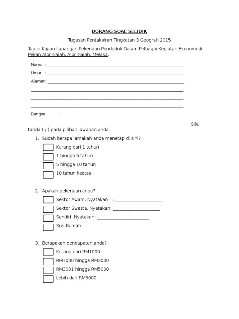 Borang Soal Selidik Geografi Pt3 Pdf