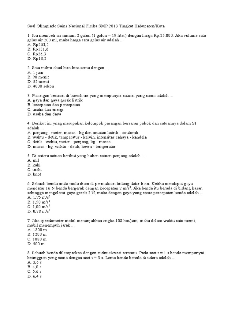 Satuan dan Konsep Fisika SMP 2013 | PDF
