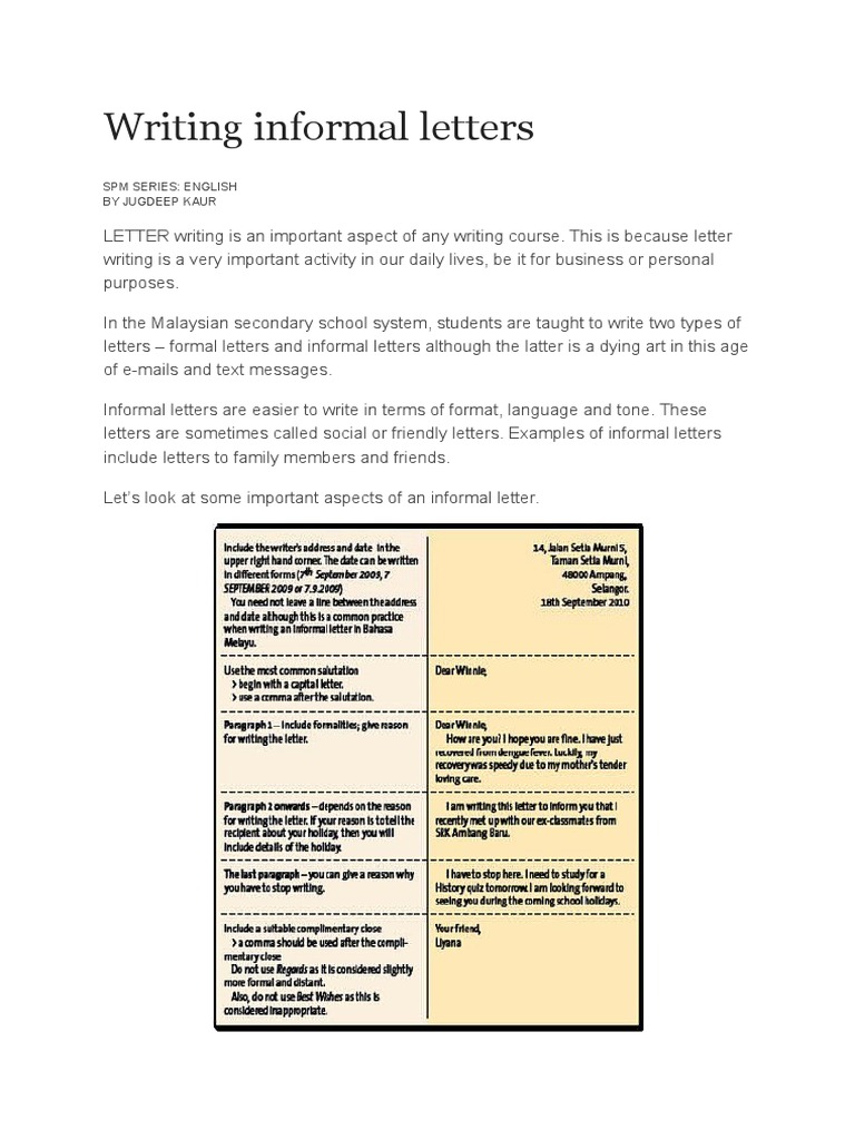 Writing Informal Letters Homework Teachers