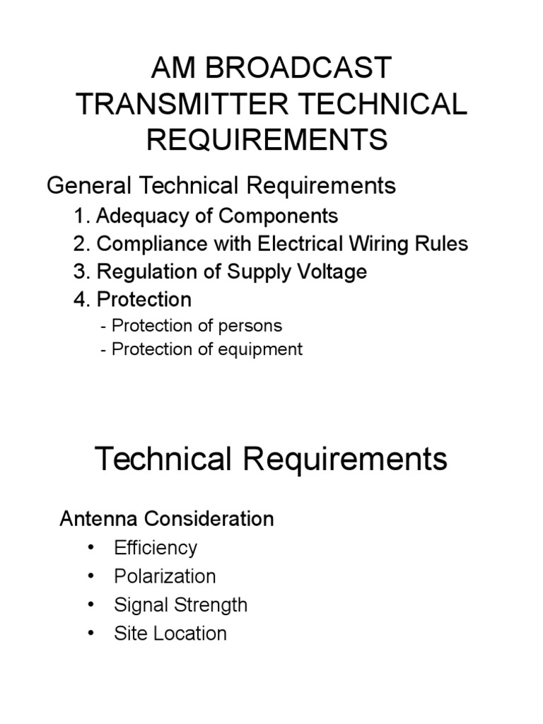 Technical Requirements and Operating Standards for AM Broadcast Radio