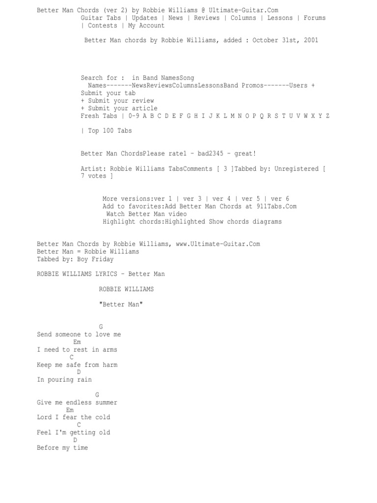 Better Man Chords Ver 2 By Robbie Williams