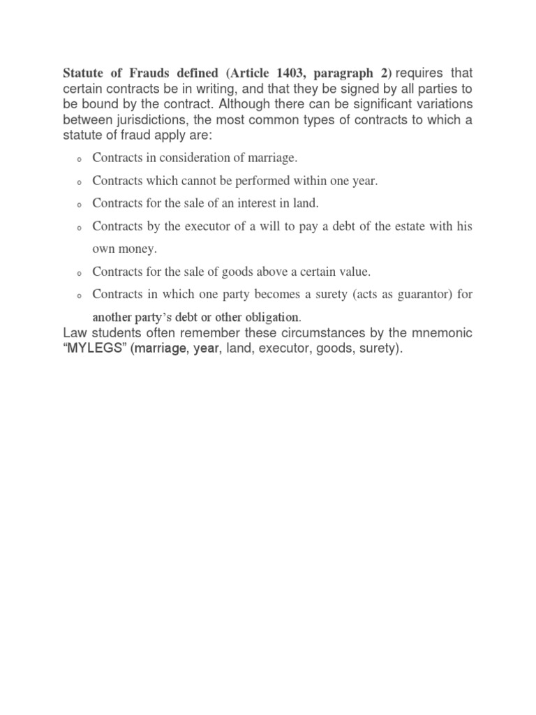 Statute of Frauds Defined (Article 1403, Paragraph 2) PDF PDF