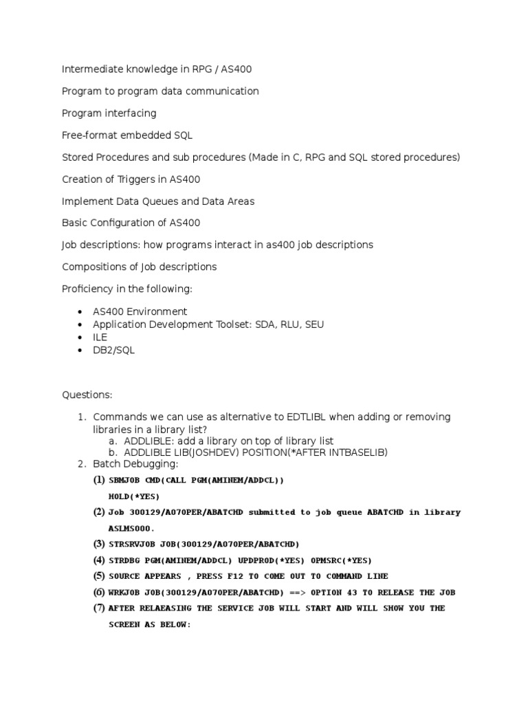 RPG Interview Questions IBM | PDF | Ibm Rpg | Ibm System I