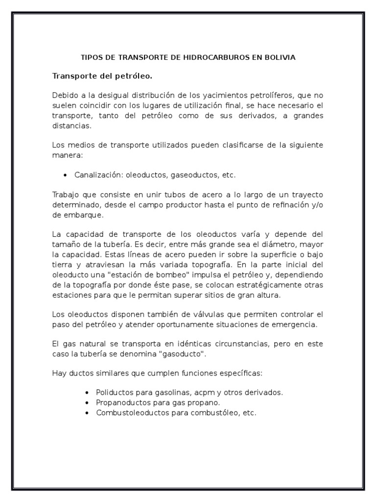 Medios de Transporte de Gas y Petróleo en Bolivia | PDF | Petróleo ...
