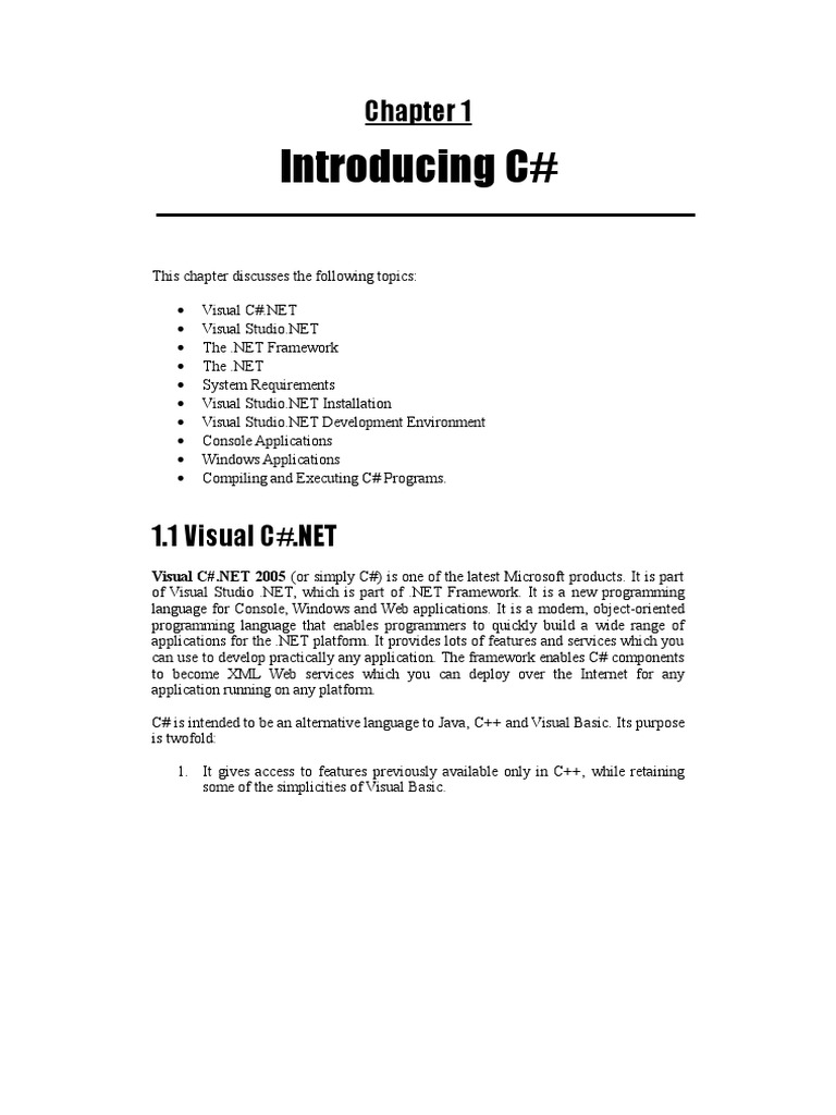 Chapter 1 Introducing C# | PDF | Microsoft Visual Studio | C Sharp ...