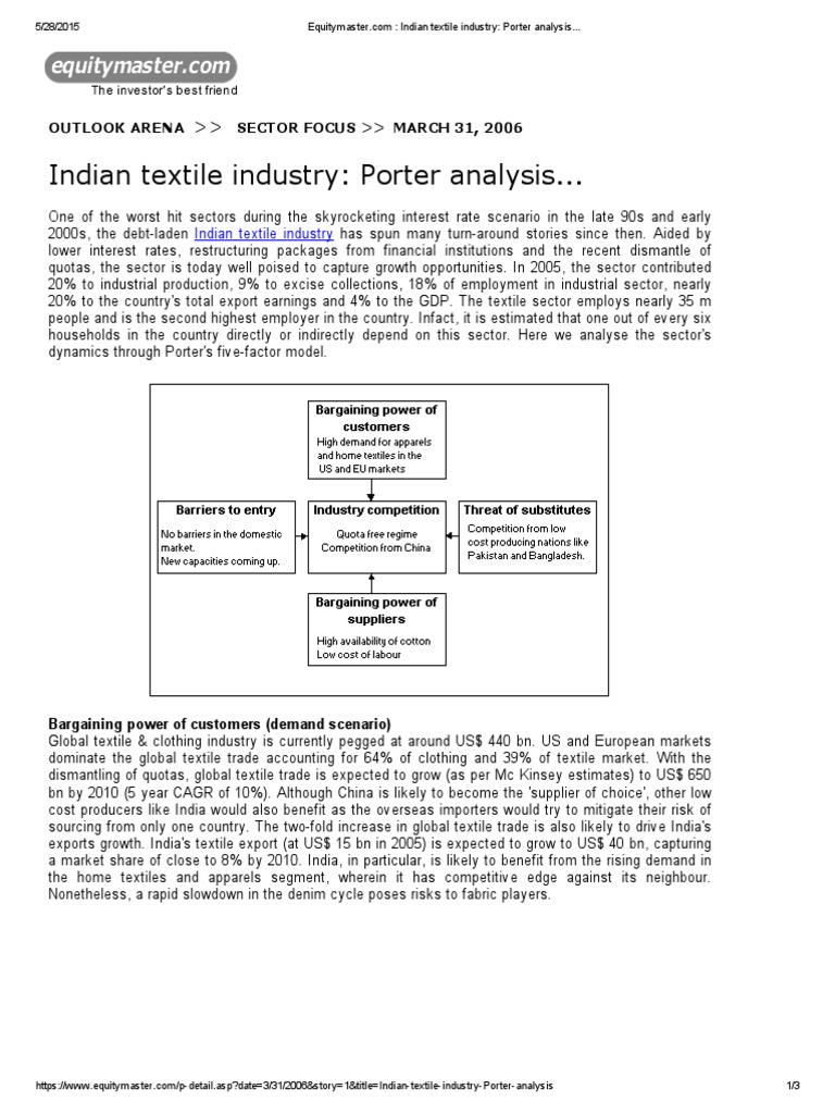 Indian Textile Industry Porter Analysis PDF PDF Cotton Textile