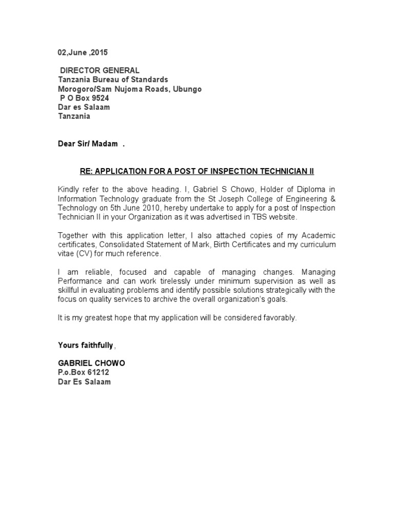 Application for TBS Inspection Technician II | PDF