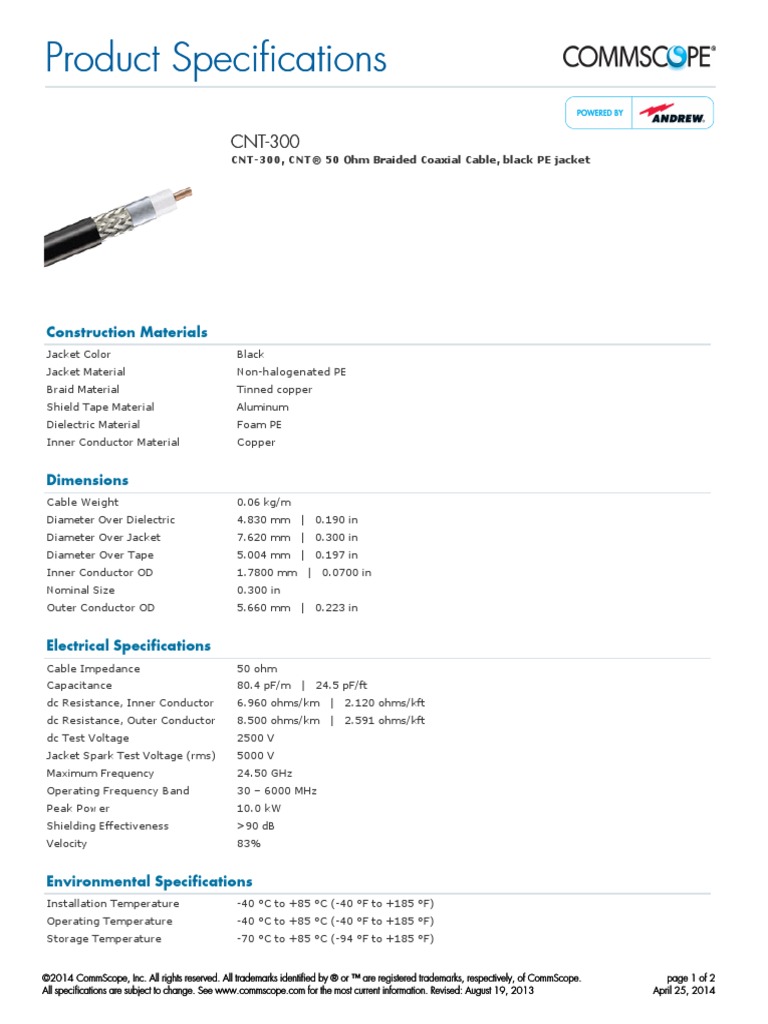 CNT-300 50 Ohm Coaxial Cable Specs | PDF | Technology & Engineering