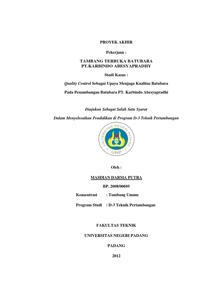 Quality Control Sebagai Upaya Menjaga Kualitas Batubara Pdf