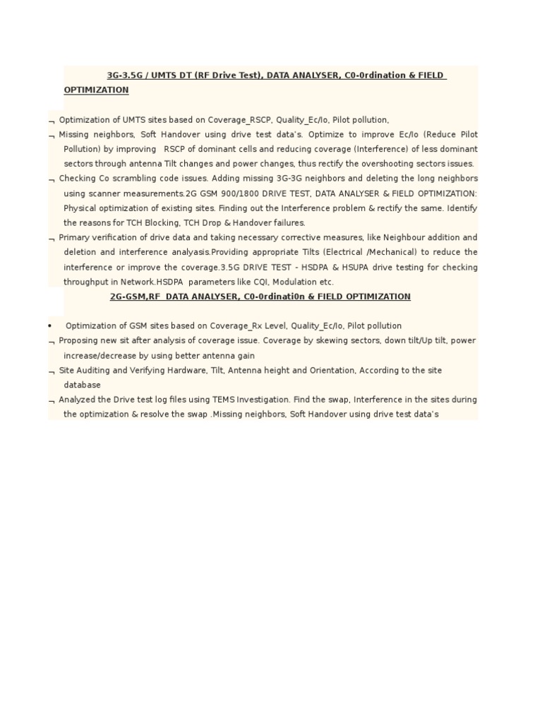 3G-3.5G & GSM Drive Test Optimization | PDF | Science & Mathematics ...