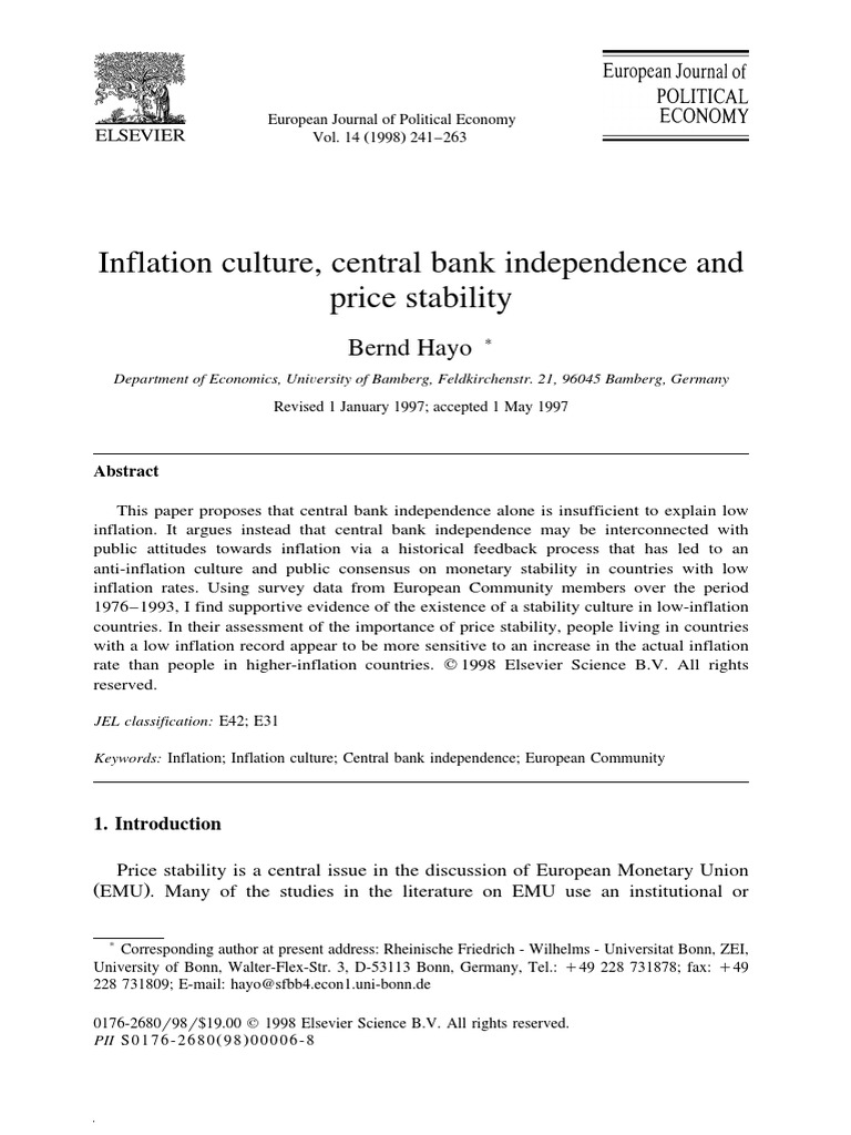 Inflation Culture, Central Bank Independence and Price Stability | PDF ...
