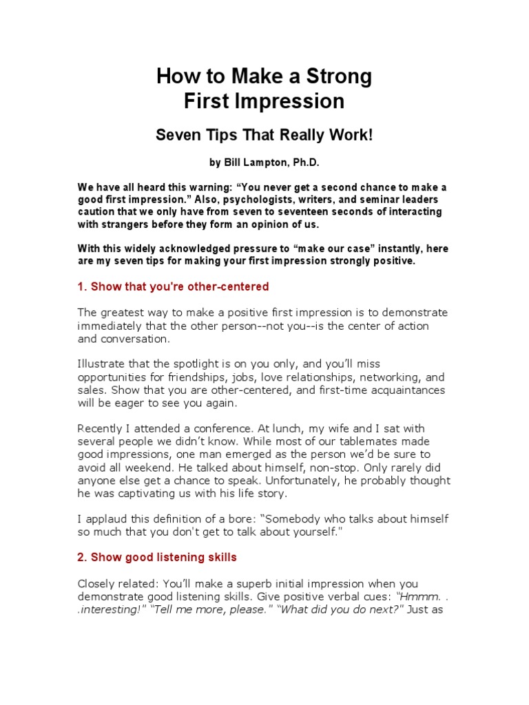 How To Make A Strong First Impression | PDF | Pygmalion (Play ...
