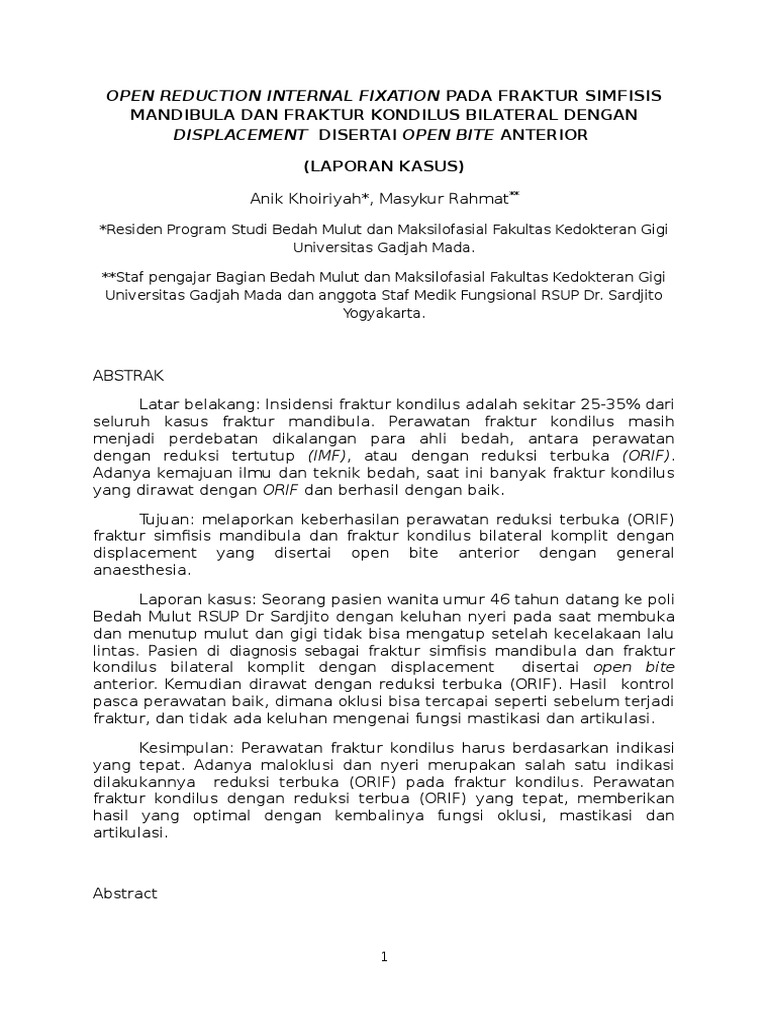 ORIF Fraktur Simfisis Mandibula Bilateral | PDF | Kajian Bahasa Asing ...