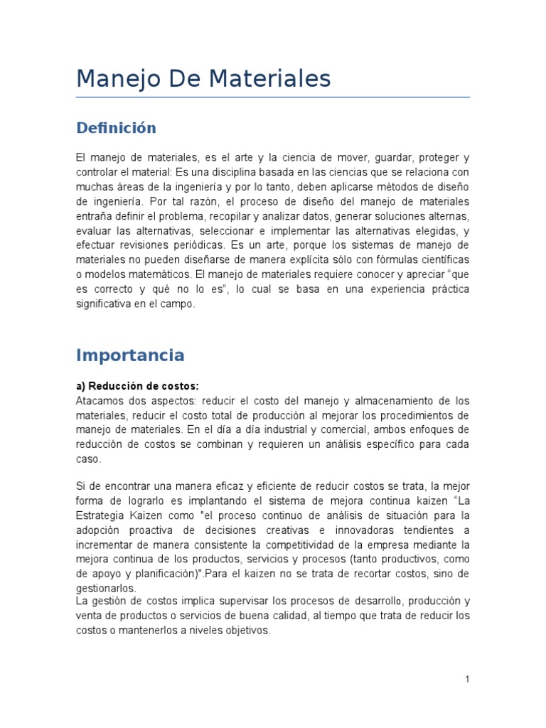 Importancia del Manejo de Materiales | PDF | Calidad (comercial ...
